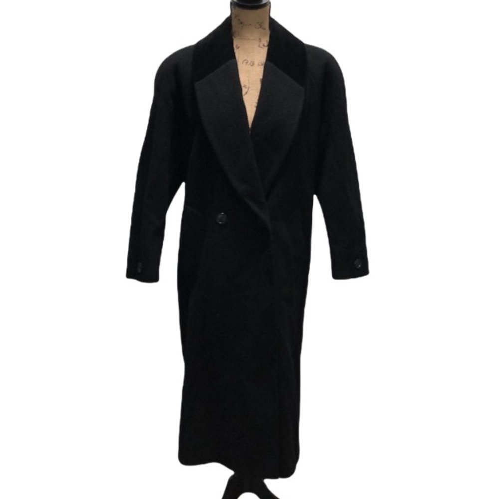 {Jones New York} Wool Black Double Breasted Long Peacoat